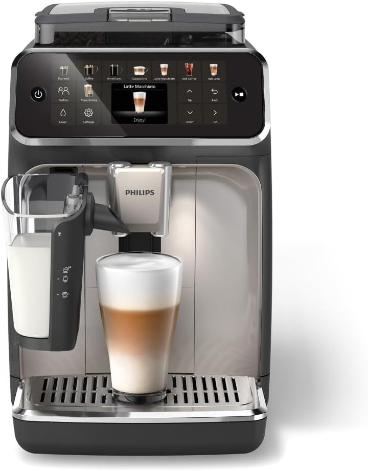 PHILIPS 5500 Series Fully Automatic Espresso Machine - LatteGo Milk System, Integrated Grinder, 20 Hot & Iced Coffee Pre-Sets, Quick Start, SilentBrew, 15-Bar Pressure, Black Chrome (EP5544/94)