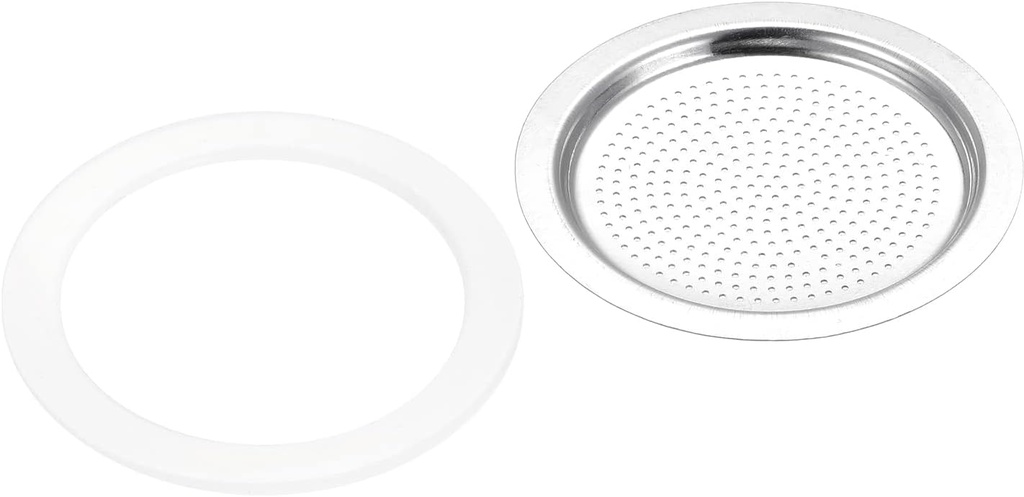 MECCANIXITY 3pcs Silicone Gasket 55x72mm and 1pcs Stainless Steel Filter Screen 66x54mm for 6-Cup Mocha Coffee Pot