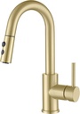 Gold Bar Faucet with Sprayer Single Hole, JXMMP Single Handle Stainless Steel Bar Sink Faucets with Pull Out Sprayer, Modern Brushed Gold Mini Kitchen Faucet with cUPC Supply Hose