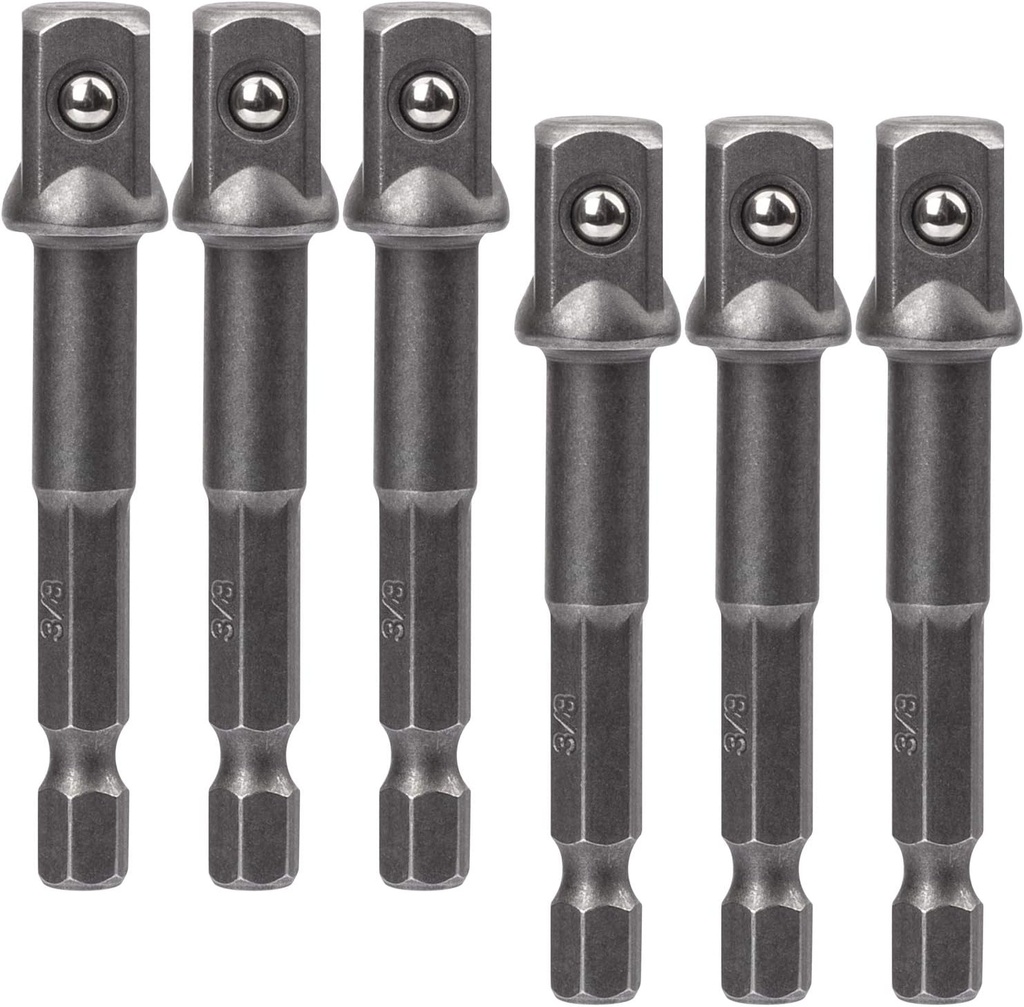OIIKI 6 Pack 3/8 inch(10mm) Square Socket Adapter Bit Set, Impact Driver Power Bits for Automotive DIY-1/4 Hex Shank