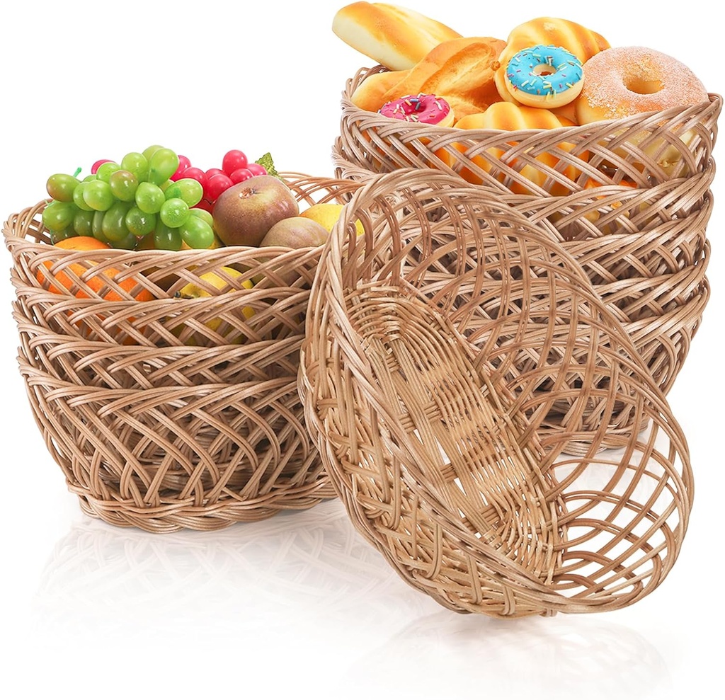 10 Pack Plastic Oval Basket, 10"x7.5"x4" Wicker Bread Basket Bin, Small Empty Food Fruit Storage Serving Bowl, Gift Basket Bulk for Kitchen Restaurant Party Centerpiece Display Christmas