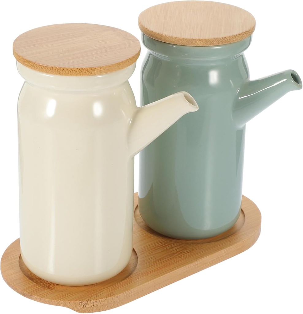 Garneck Ceramic Oil Bottle Set with Base Modern Vinegar Dispenser for Kitchen Seasoning Household Ceramic Pot for Oil and Condiments Compact and Design