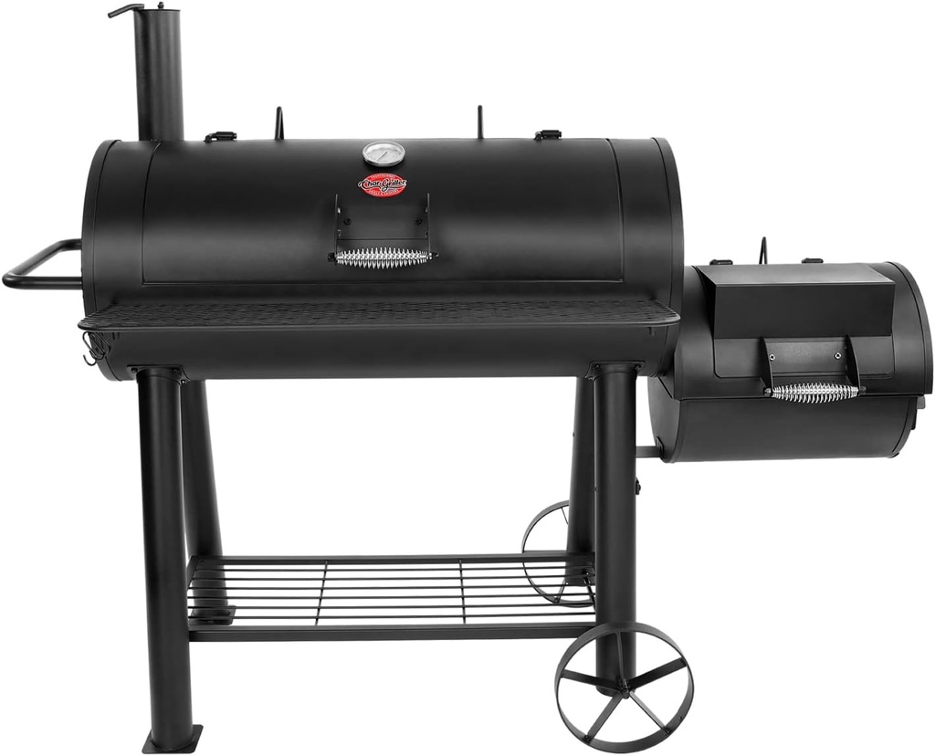 Char-Griller® Competition Pro® Barrel Grill and Offset Smoker, Includes Side Fire Box for Texas-Style Offset Smoking, Metal Cooking Grates, 1,010 Cooking Square Inches in Black, Model 2823 in Black