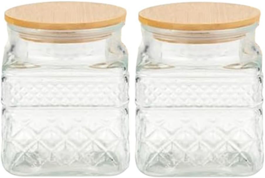 2 Piece Square Glass Jars Coffee Pasta Sugar Tea Snack Nuts Cookie Jar Kitchen Decor