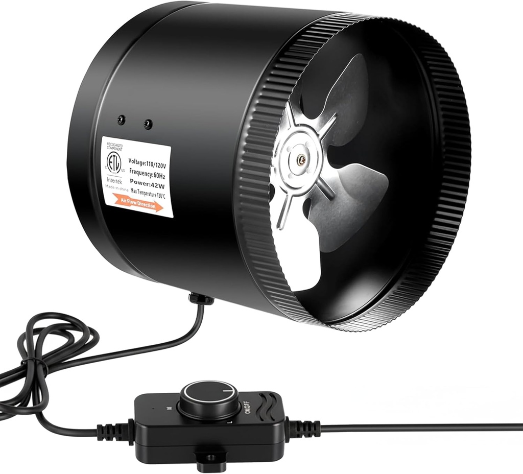 HealSmart Inline Booster Duct Fan 8" 430 CFM with Speed Controller, Inline HVAC Blower Low-Noise Exhaust Fan Basements, Bathrooms, Kitchens, Workshops