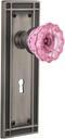 Nostalgic Warehouse 722901 Mission Plate with Keyhole Single Dummy Crystal Pink Glass Door Knob in Antique Pewter