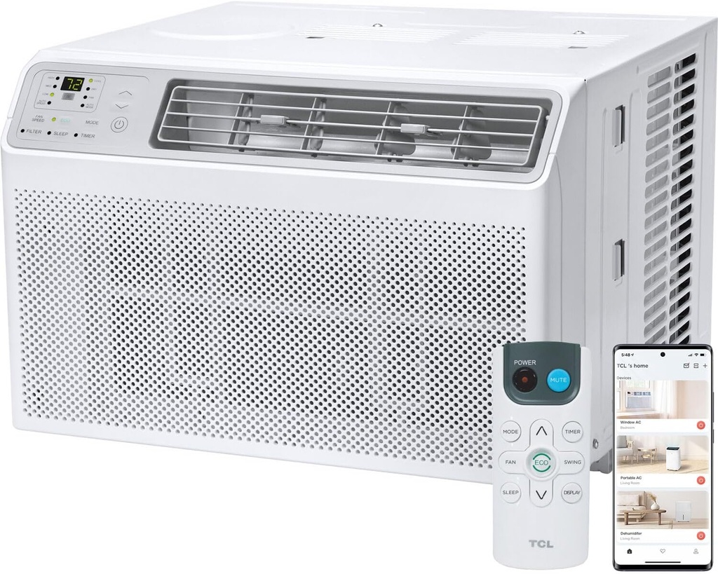 TCL H14W35W 14,000 BTU Smart Window Air Conditioner, AC Unit, Fan & Dehumidifier, 700 Sq. Ft, Remote Control, Compatible with Alexa/Google Assistant, White