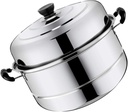 2- Layer Stainless Steel Steamer Pot for Cooking Soup and Steaming Food Steam Pot with Lid for Gas Electric Grill Stove 30cm