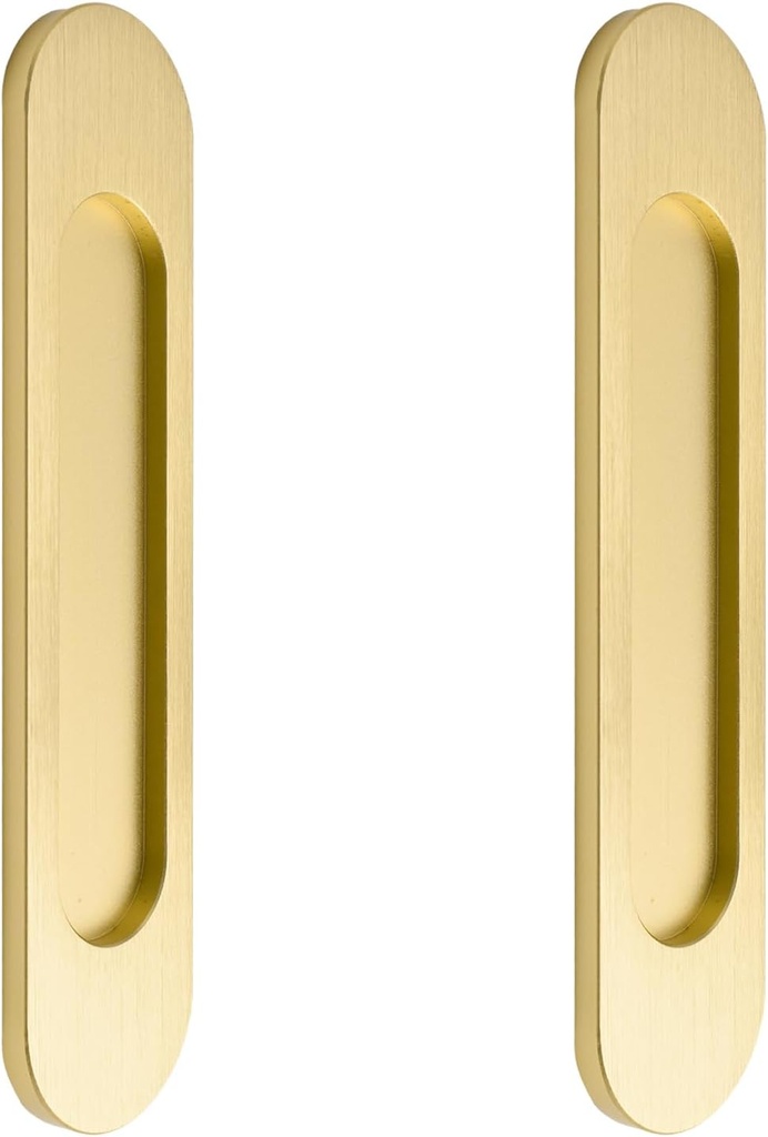MOROBOR Self-Stick Oval Sliding Door Pulls, 2pcs Brushed Gold Aluminum Alloy Flush Pull Punch-Free Handle for Sliding Barn Door Windows Cabinets