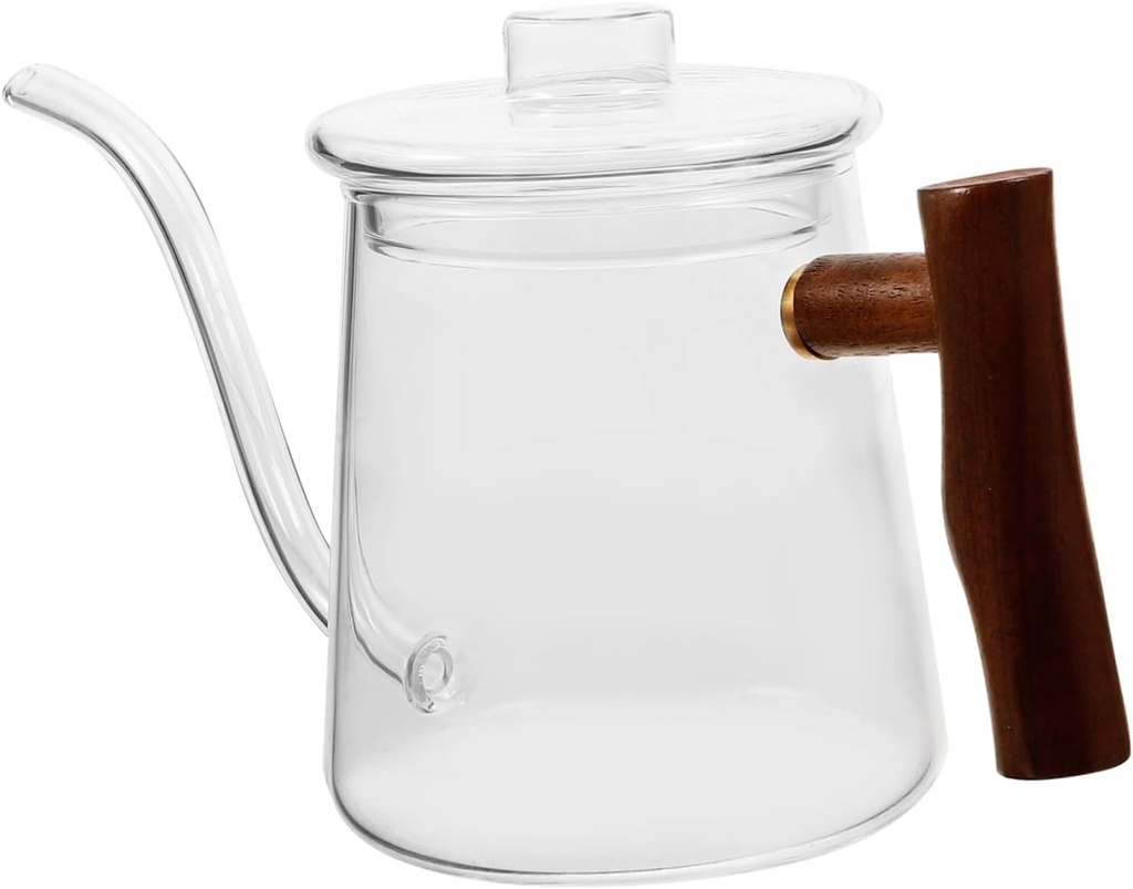 LIFKOME Glass Pot Long Spout Coffee Pot Hand Brewed Kettle Small for Stovetop Non-dripping Spout