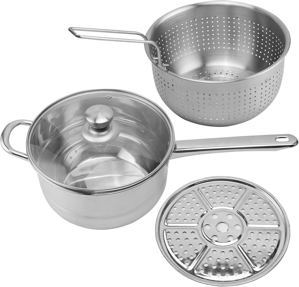 Stainless Steel Deep Fryer Set Cookware, Deep Fryer Pot with Basket, 3 IN 1 Multifunctional Cooking Pots- Steam, Fry and Boil, Boiler Fryer Steamer Set Compatible with All Stoves