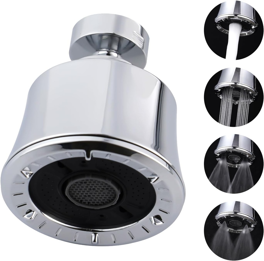 iFealClear Kitchen Sink Faucet Head with Metal Ball Joint, 360° Swivel Faucet Sprayer Head, Big Angle Sink Faucet Aerator Adapter 55/64-27UNS Female Thread, 4 Spray Modes, Extra Brass Adapters, Chrome