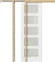 28" x 80" Sliding Pocket Door Set - Includes 5 Lites Frosted Glass Panel and Frame - Interior & Closet Single Door Slab, White Primed - Easy Panel Assembly Required