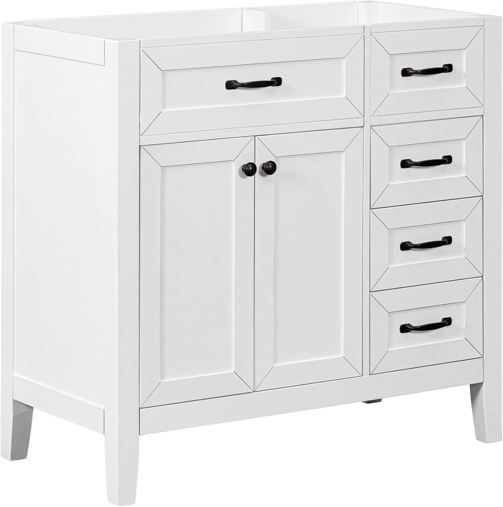 36" Bathroom Vanity Without Sink, Cabinet Base Only, Bathroom Cabinet with Drawers, Solid Frame and MDF Board,White