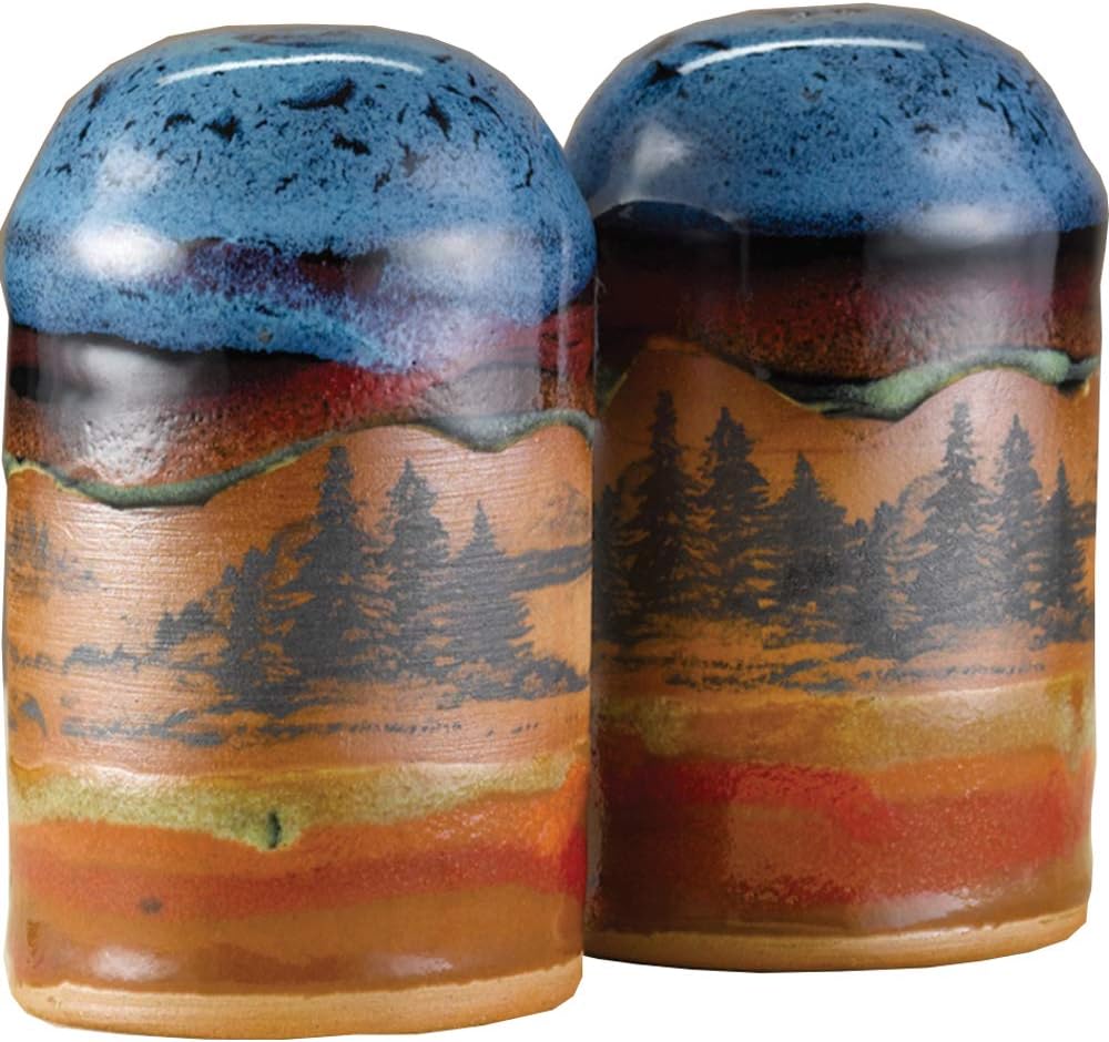 ALWAYS AZUL POTTERY 4 Inch Tall Mountain Scene Salt and Pepper Shakers in Azulscape Glaze - Handcrafted Stoneware Seasoning Dispenser - Glazed Pottery Design - Great for Dining Table, Kitchen & More