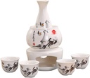Sake Set with Warmer, Traditional Pottery Hot Saki Set 7-Piece Including 1Heating Base, 1 Warming Pot, 1 Sake Pot, 4 Sake Cups,Black