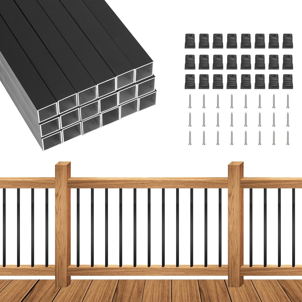 100 Pack 32" x3/4" Black Aluminum Deck Balusters – Square Spindles for Wood & Composite Decks, Railings, Stairs & Porches - Black