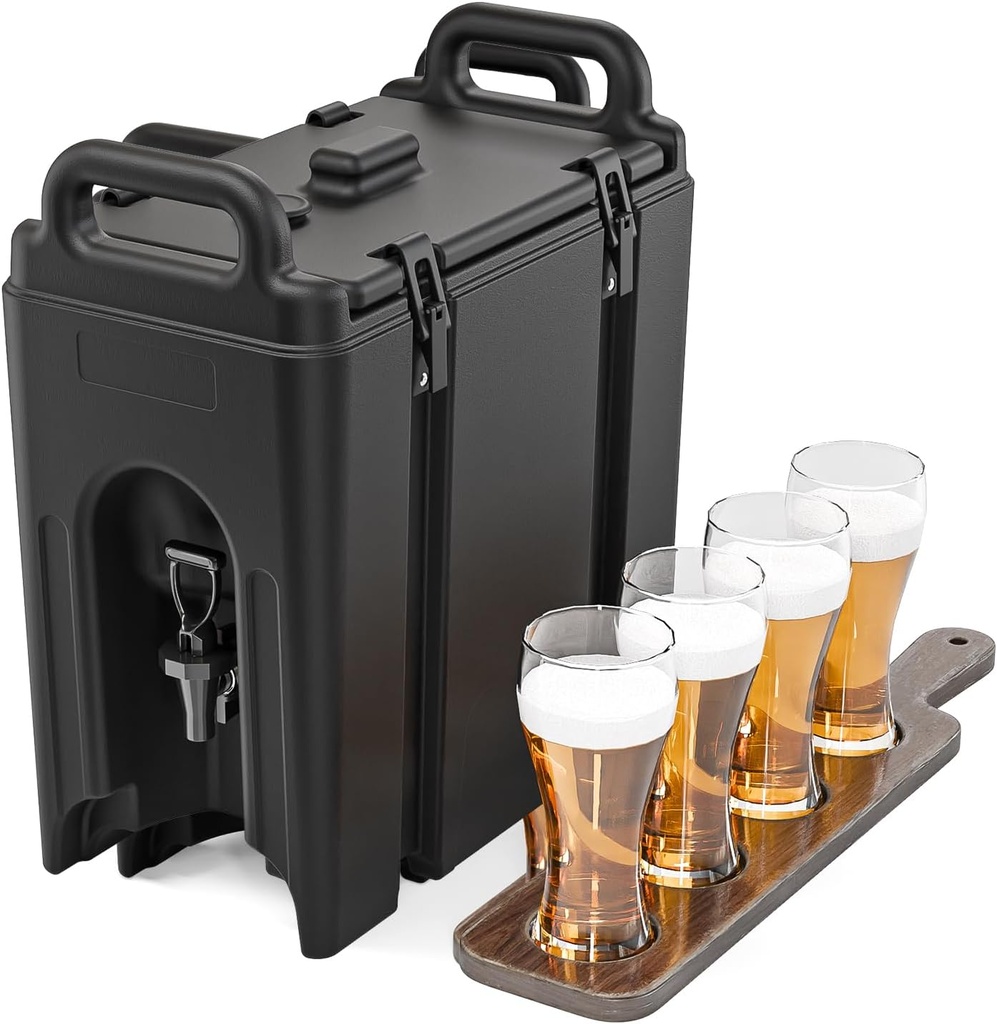 ROVSUN Insulated Beverage Dispenser, 2.5Gallon Drink Dispenser Food-grade LLDPE, Ice and Hot Drink Server w/Handles, Faucet & 10 Cups, Hot and Cold Beverage Server for Catering Event Party Restaurant