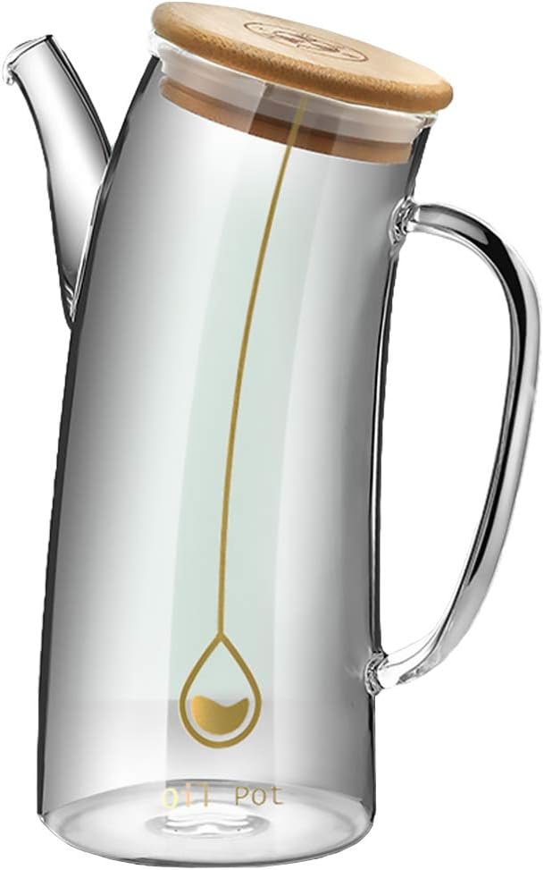 Cabilock Glass Oil Dispenser Bottle 25Oz Leakproof Borosilicate Glass and Bamboo Oil Cruet for Cooking Soy Sauce Vinegar Home Kitchen