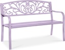 Best Choice Products Outdoor Bench Steel Garden Patio Porch Furniture for Lawn, Park, Deck w/Floral Design Backrest, Slatted Seat - Lavender