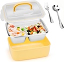 Adult Bento Box Lunch Container with 2 Compartments & Utensils, 8.7x6.6x3.9 IN Leakproof Metal Food Container with Lid, Microwave & Dishwasher Safe, 1600ml