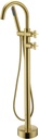 Freestanding Tub Filler Bathtub Faucet Brushed Gold Floor Mount Brass Bathroom Faucets with Hand Shower