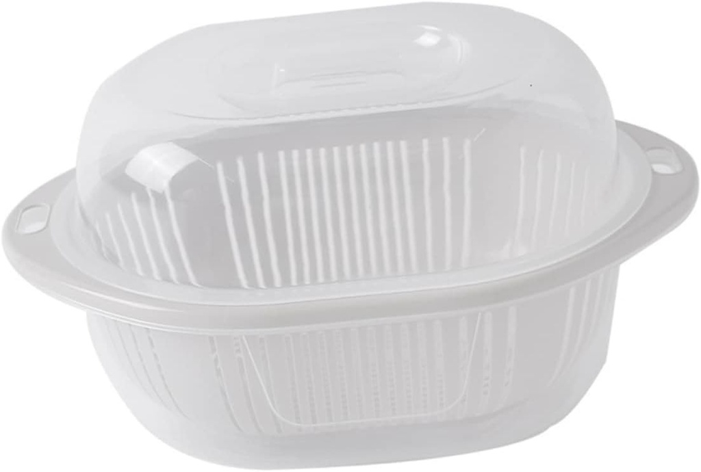 Double Round Drain Basket with Lid Multi-purpose Vegetable Washing and Storage Basket for Kitchen Use Small White for Fruits Vegetables and Quick Drainage