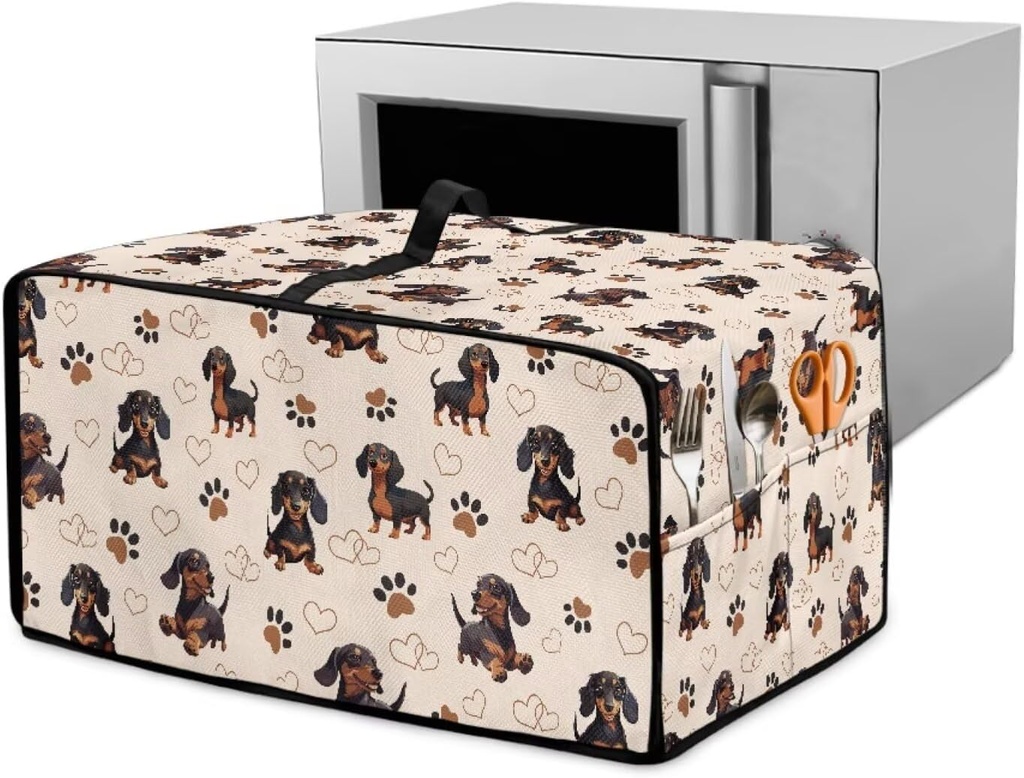 Dachshund Paws Print Toaster Oven Cover for Kitchen Counter Decorative Smart Microwave Oven Protector Dustproof Bread Maker Cover, 20.5" x 16.5" x 10", Brown