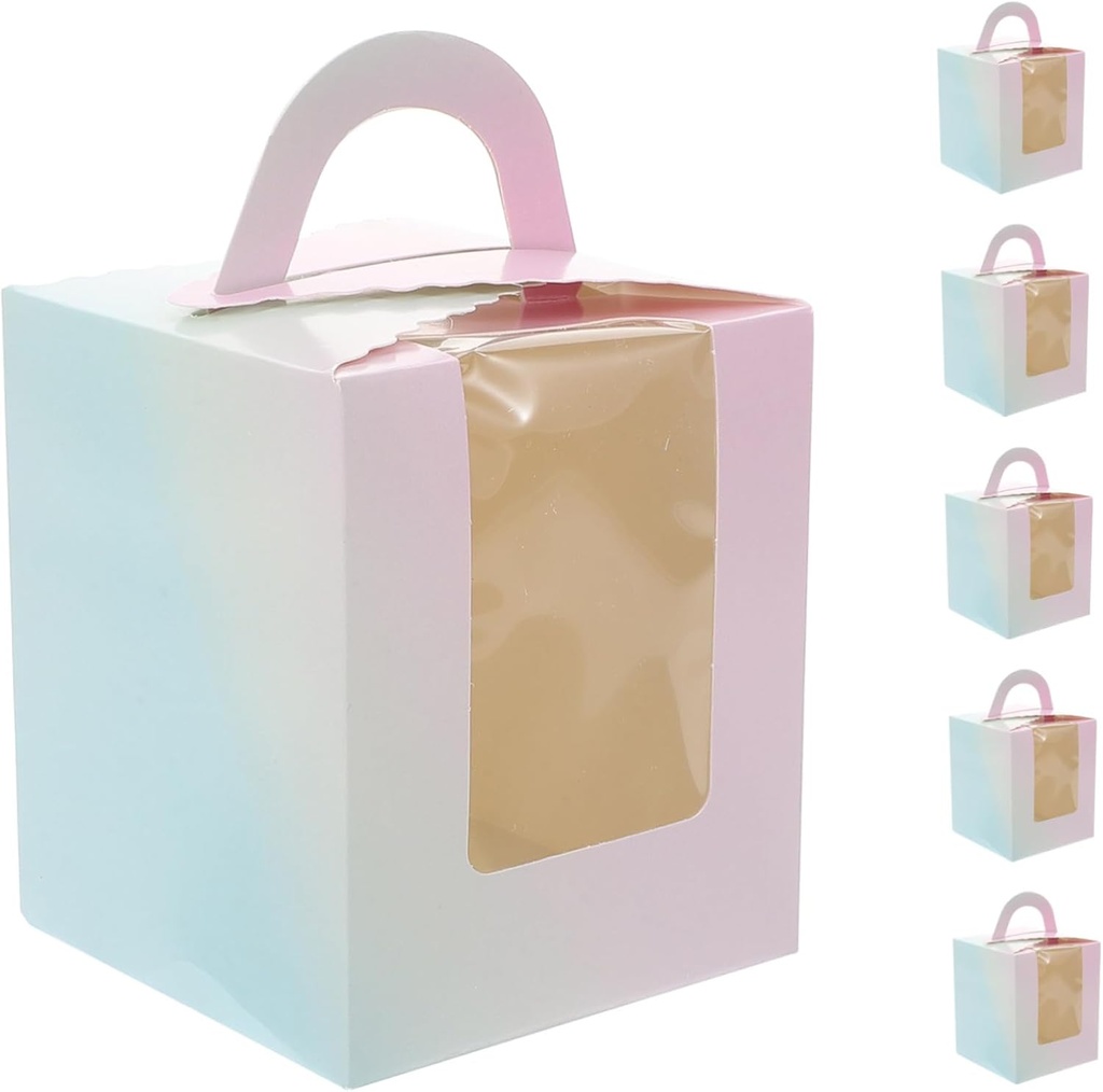 SECFOU 50pcs Window Cake Boxes Handle Small Dessert Packaging for Muffins and Mousse Portable Bakery Boxes for Parties and Events