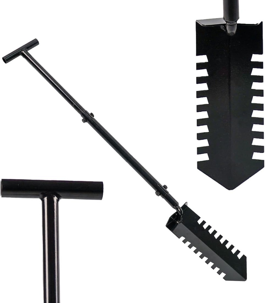 Yeeoy Heavy Duty Metal Detecting Shove Relic Shovel with Double Serrated Blade T-Handle Edge Digger Spade Root Cutter Digging for Landscapers Lawn Gardener Relic Metal Detecting & Gold Prospecting