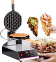 180° Rotating Egg Waffle Maker,1400 W Double-Sided Heating Bubble Waffle Griddle,Wood Handle & Digital Temp Control/Timer, for Ice Cream Egg Puff Waffle,Commercial/Domestic,SingleHead