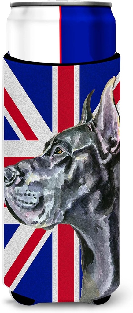 Black Great Dane with English Union Jack British Flag Ultra Beverage Insulators for slim cans