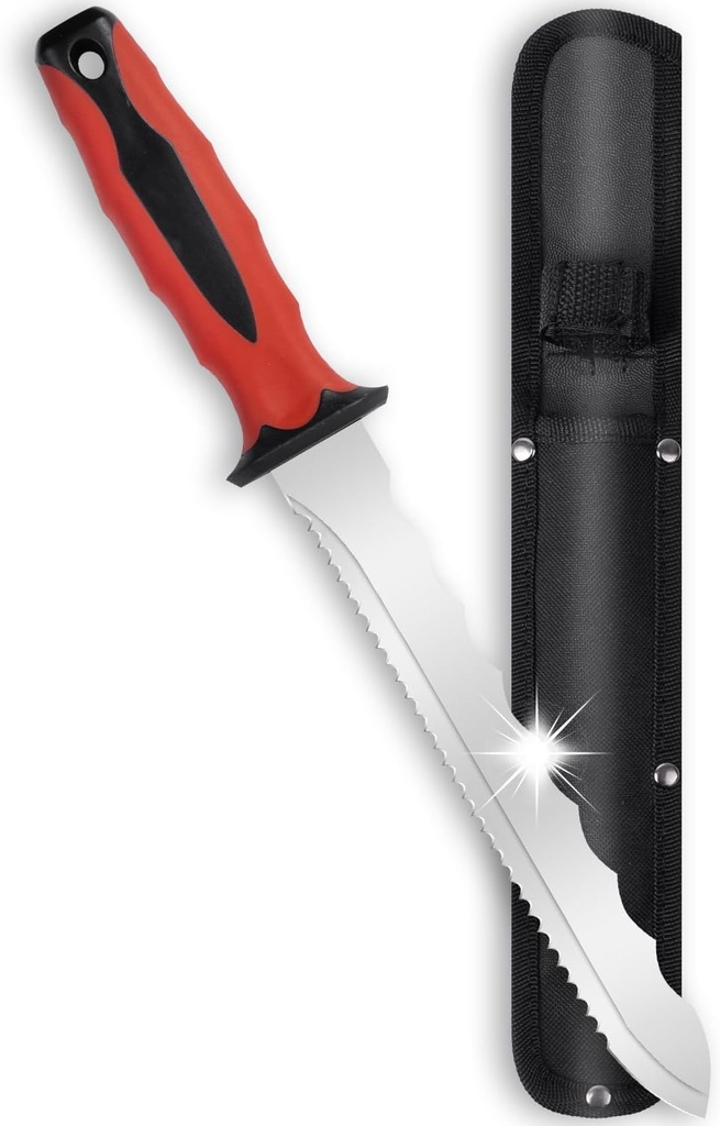Insulation Knife - Sod Cutter Knife: stainless steel 7.87-Inch sharp blade, double side utility Lawn Repair SAW with Nylon Sheath (red)