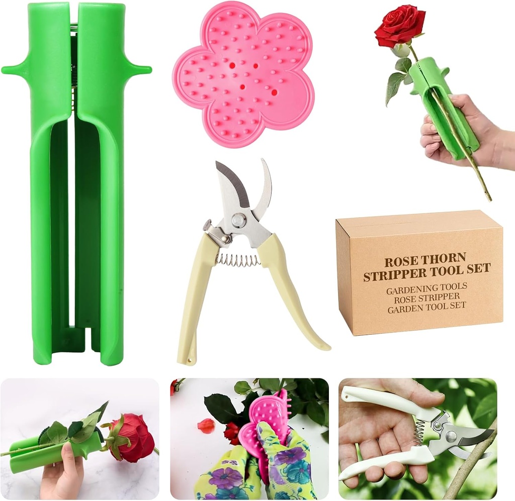 Rose Thorn Stripper Tool, Zhoujitong - 3-in-1 Professional Rose Dethorner, Florist Supplies, Florist-Grade Thorn Remover for Roses with Safety Guard for Bouquets and Pruning