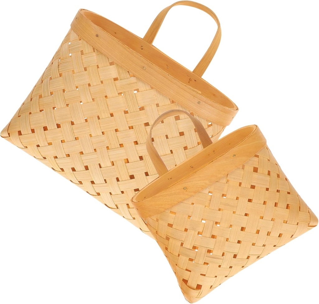 PRETYZOOM 2pcs Woven Wall Hanging Basket for Kitchen Storage Decorative Hanging Bins for Garlic Ginger Sundries Rustic Farmhouse Style Storage for Home Decor