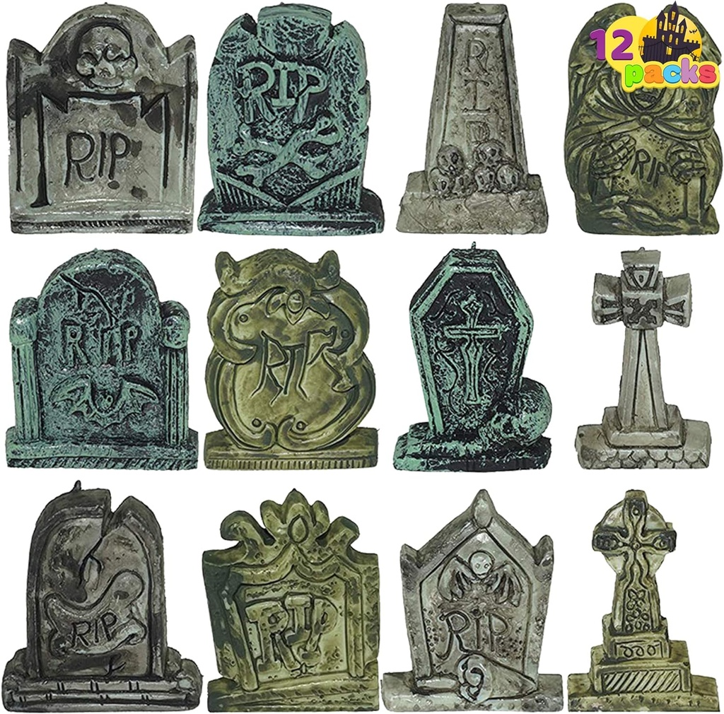 JOYIN 12 Packs Halloween Miniature Tombstones Decorations Outdoor, RIP Graveyard Tombstones for Halloween Yard Outdoor Indoor Decorations