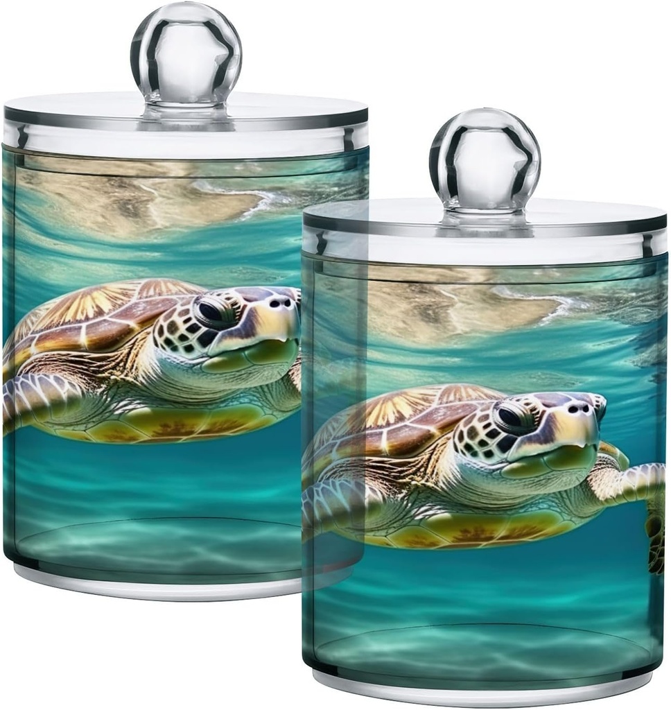 Green Turtle 2PC Airtight Transparent Plastic Storage Jar, Food Storage Container Plastic, Can Store Candy, Salt, Coffee Beans, With lid, Easy To Use