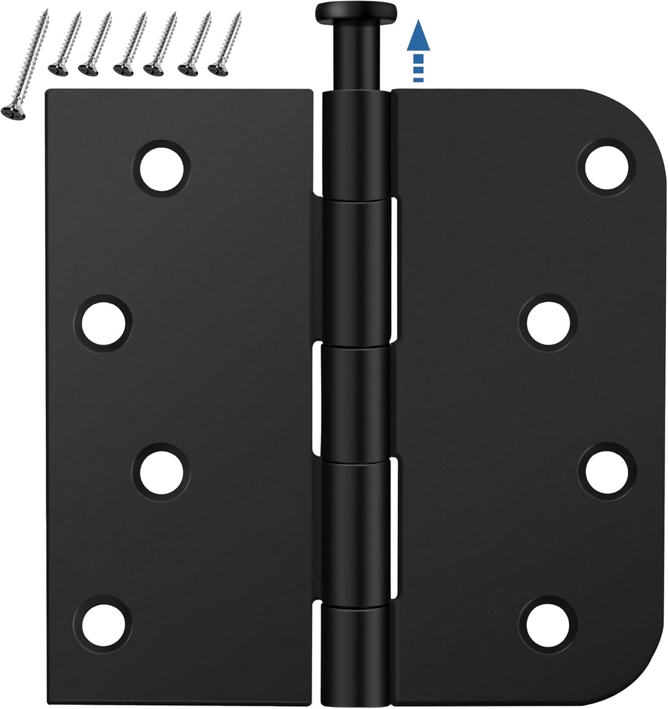 12 Pack Matte Black Door Hinges 4 Inch, Exterior Door Hinges with 5/8" Radius & Square Corners, Removable Pin, Perfect for Heavy-Duty Front & Back Door, Anti-Rust & No Squeaks