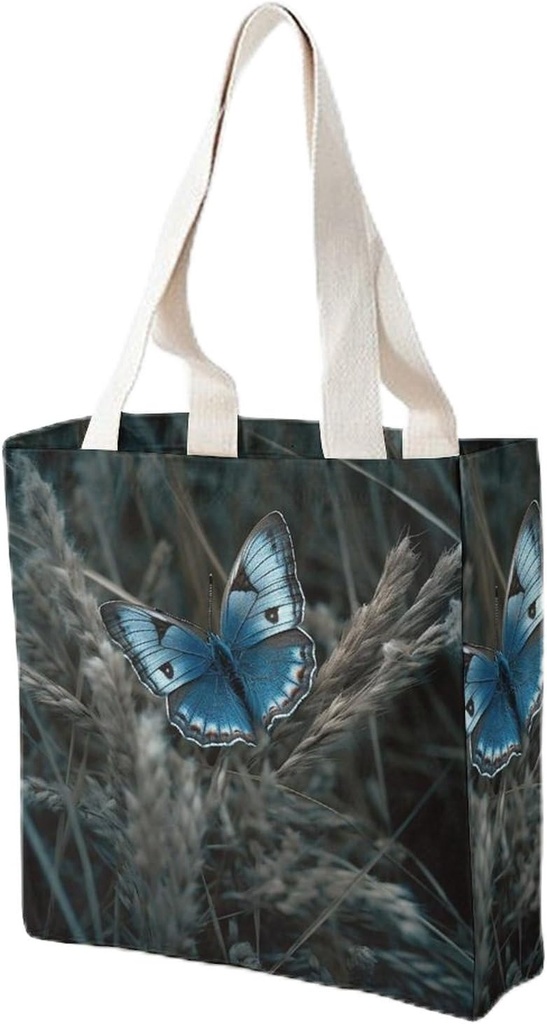 Canvas Tote Bag for Women Reusable Grocery Bag Butterfly on Hay Shopping Bags Casual Shoulder Bag Handbag
