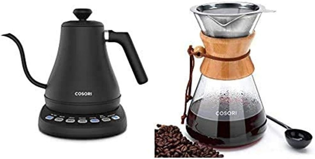 COSORI Electric Gooseneck Kettle with 5 Variable Presets, 100% Stainless Steel Inner Lid & Bottom, 0.8L, Pour Over Coffee Maker with Stainless Steel Filter, 34oz