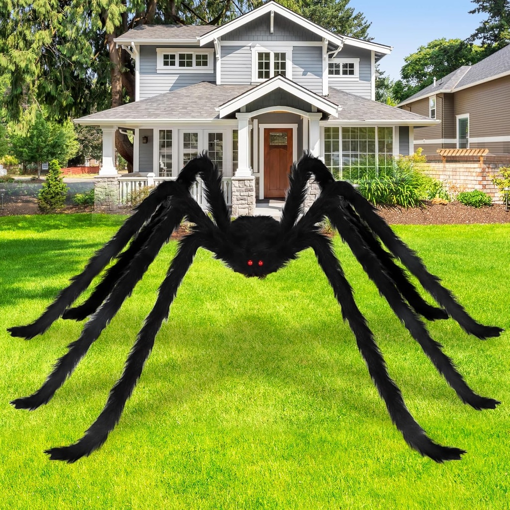 Dreampark 8.0 Ft Giant Spider Halloween Decorations, Outdoor Halloween Decoration Fake Large Hairy Spider Scary Virtual Realistic Spider Props for Indoor Yard House Patry Creepy Decor Black