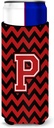 Letter P Chevron Black and Red Ultra Beverage Insulators for slim cans