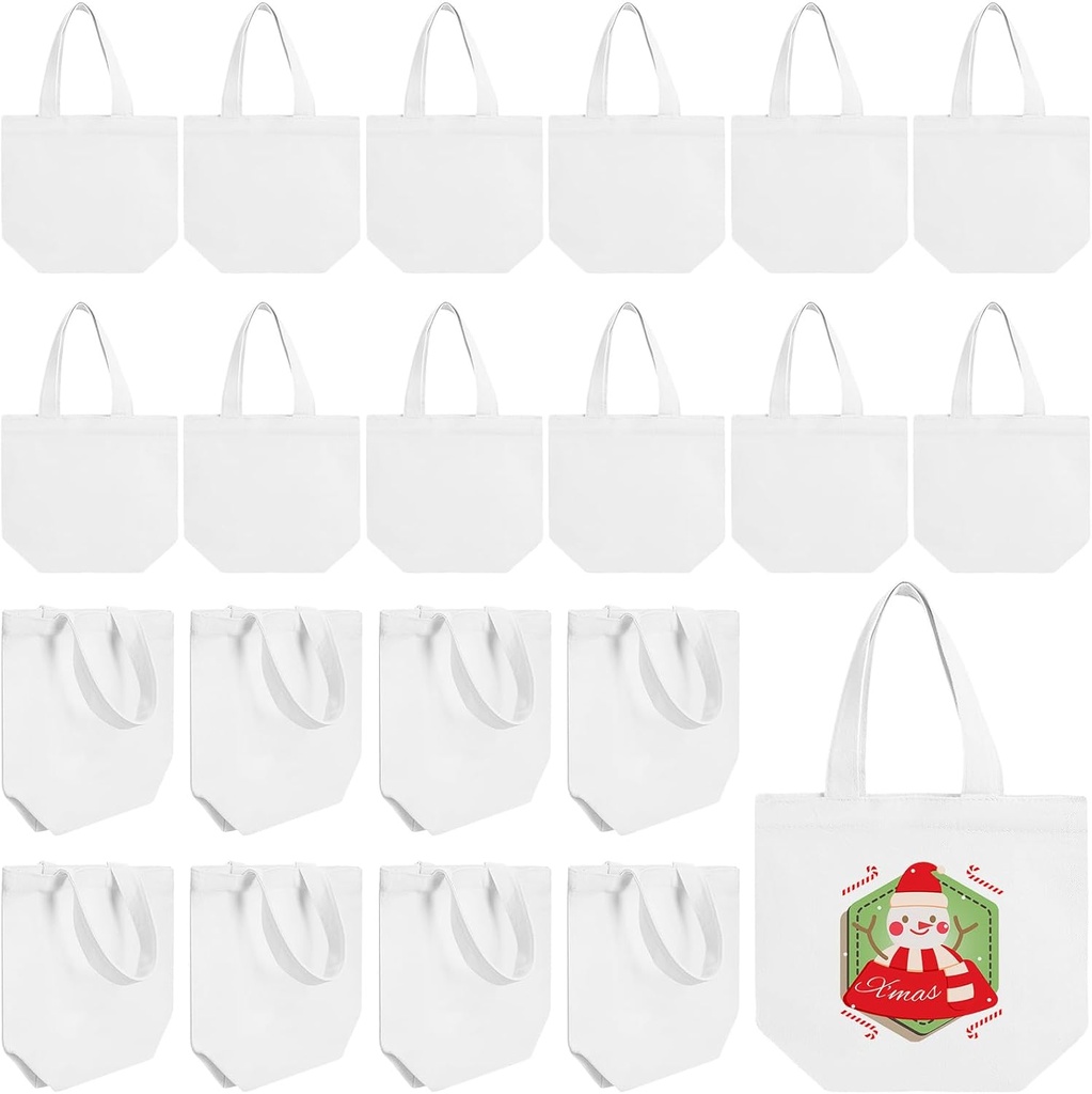 24 Pcs Mini Canvas Tote Bags Small Tote Bags Bulk Reusable Gift with Handles for Crafts DIY Grocery, 9 x 8 x 4 Inches