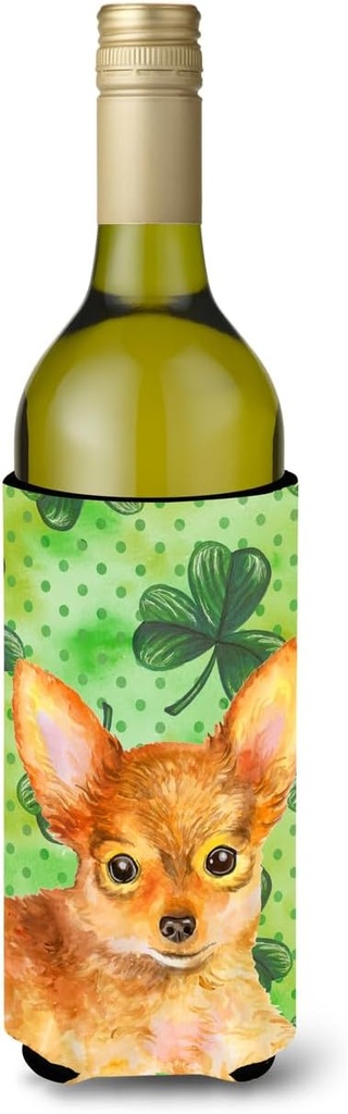 Caroline's Treasures BB9896LITERK Toy Terrier St Patrick's Wine Bottle Hugger, Green Bottle Cooler Sleeve Hugger Machine Washable Collapsible Insulator Beverage Insulated Holder
