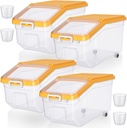 Sunnyray 4 Pcs Rice Storage Container 22 lb Airtight Flour Container with Wheels Measuring Cup Clear Pet Dog Cat Birds Food Bin Grain Cereal Organizer Box for Dry Baking Supplies(Yellow Lid)