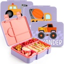 Personalized Bento Box for Kids with Vehicle Icon and Name - Lilac - 5 Compartments Drop-Proof Bento Box, Dishwasher Safe, Made with BPA-Free Materials, Bento Lunch Box for Kids and Toddlers