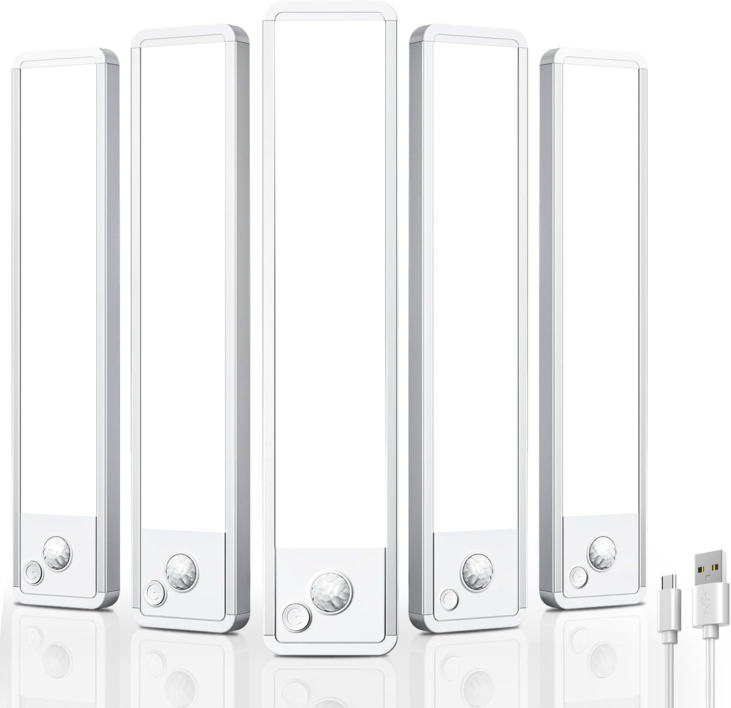 Under Cabinet Motion Sensor Lighting: 10 Inch Dimmable Rechargeable Lights Indoor - Battery Operated Lights - Undercabinet Closet Light Magnetic Led Light for Kitchen Home Bathroom Counter 5 Pack