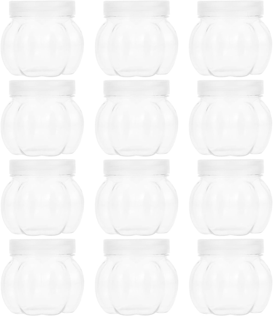 Garneck 12pcs Pet Pumpkin Jar Clear Container with Lid Chocolate Box present Sealed Containers for Food Sugar Containers Wedding Party Favor Box Halloween Candy Cans The Pet Transparent Mini