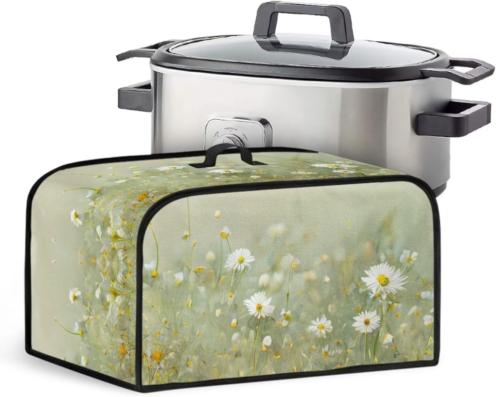 Daisy Dust Cover for Crock Pot Slow Cooker Cover Dust Cover Washable Kitchen Appliance Cover with Top Handle and Pocket Green Home Decor Accessories
