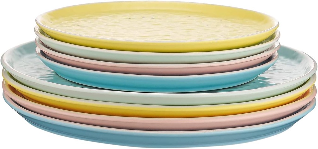 Stone lain Elena Stoneware Dish Set, 4 Dinner Plates, Blue, Mint, Pink, Yellow